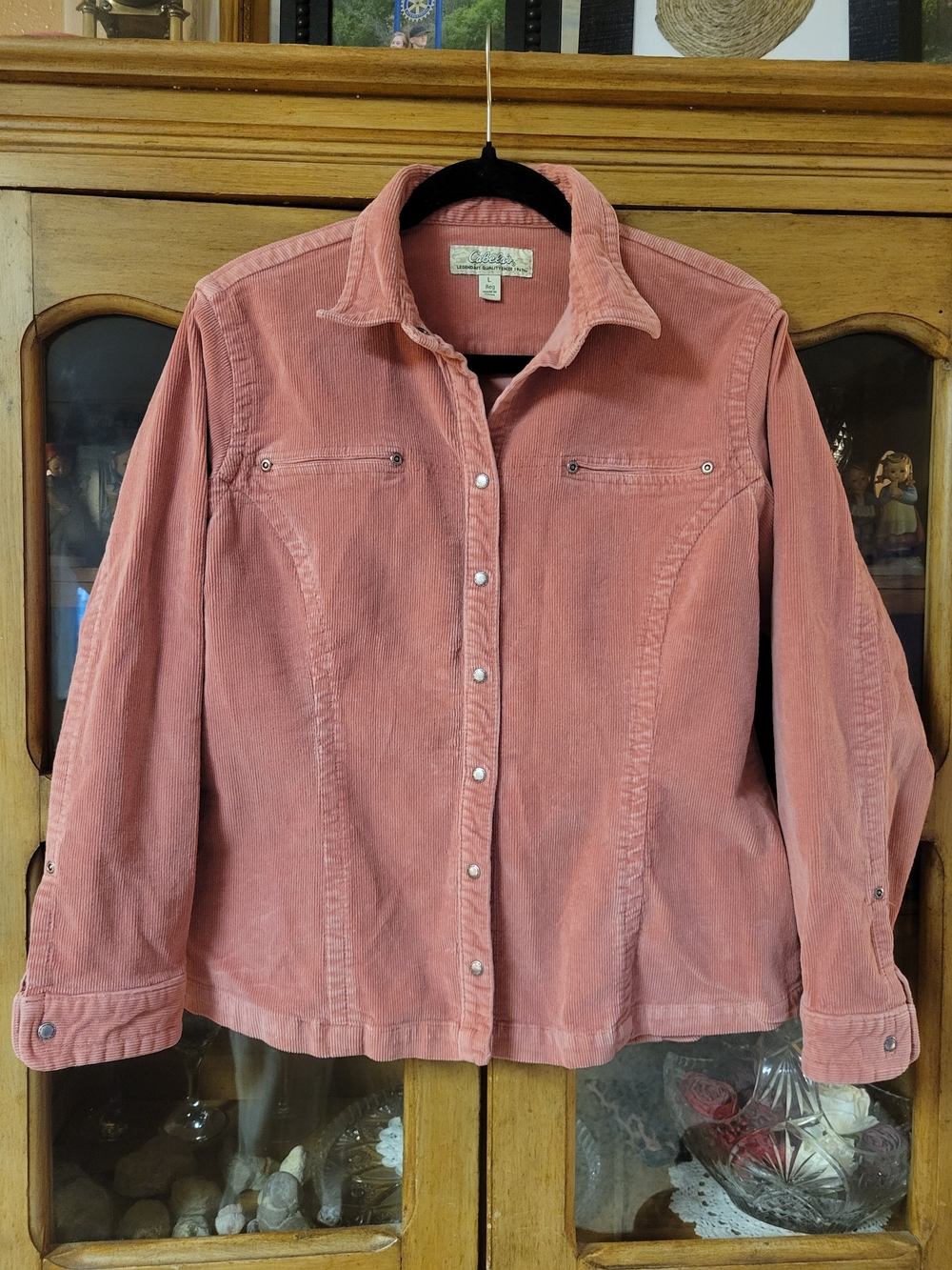 Cabela's Pink Corduroy Snap-Front Shirt Jacket Dusty Rose 97% Cotton Sz Lg